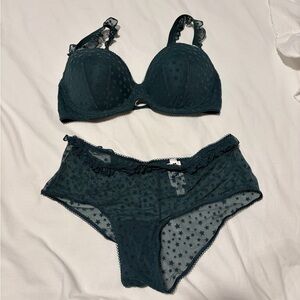 PINK Victoria's Secret Dark Teal Star Bra & matching undies set
